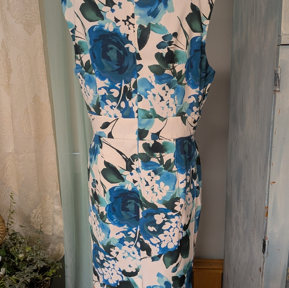 Dress Barn Blue and White Floral Midi Dress